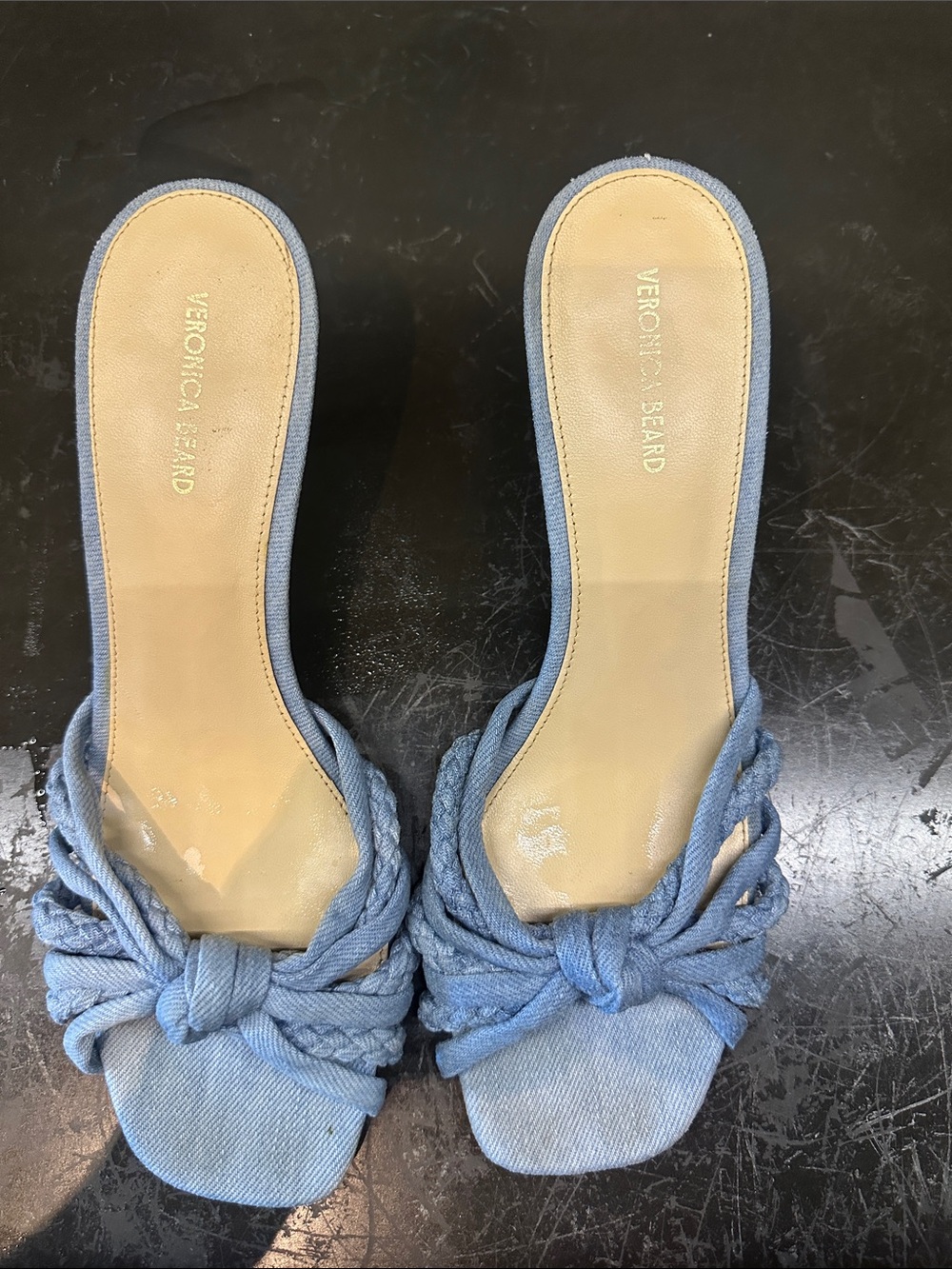 Veronica Beard Light Blue Braided Knot Slide Mules